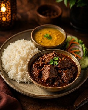 মাটন ভুনা-ডাল-ভাত